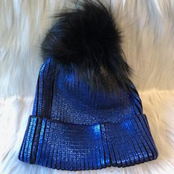 Adrienne Landau Metallic Wool/Fox Fur PomPom Hat main image 8